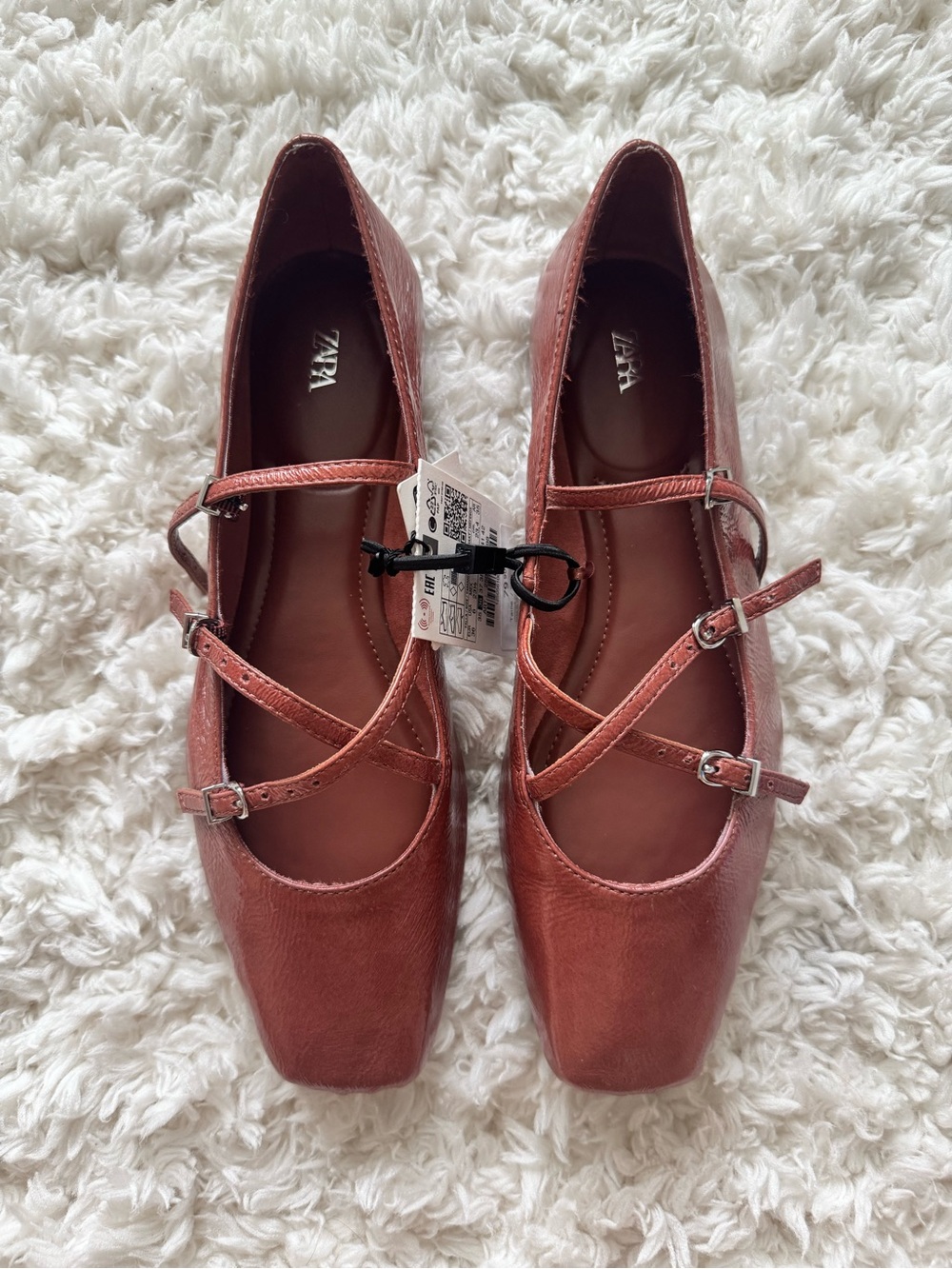 Zara Women's Crisscross Square-Toe Flats in Rust Brown
